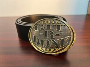 Montana Silversmiths Get-R-Done Belt Buckle Black Leather Belt Size 38 Western